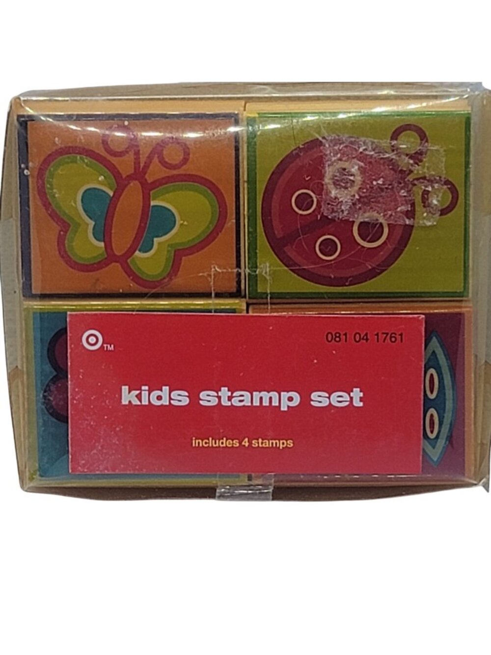 Kids Stamp Set Butterfly Ladybug Fish & Flower Designs Includes 4 Rubber Stamps